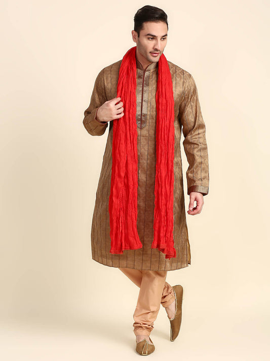Men's Red Cotton Dupatta for Kurta/Sherwani/Achkan