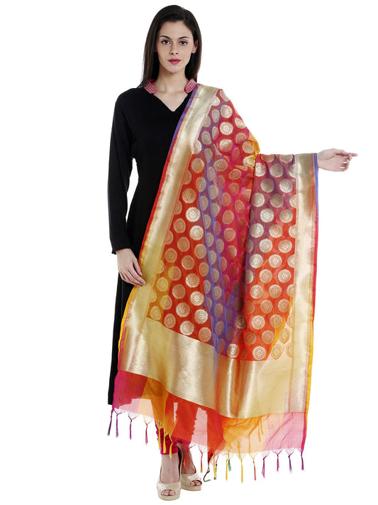 Dupatta Bazaar Woman's Multicoloured Woven Banarasi Silk Dupatta - Dupatta Bazaar