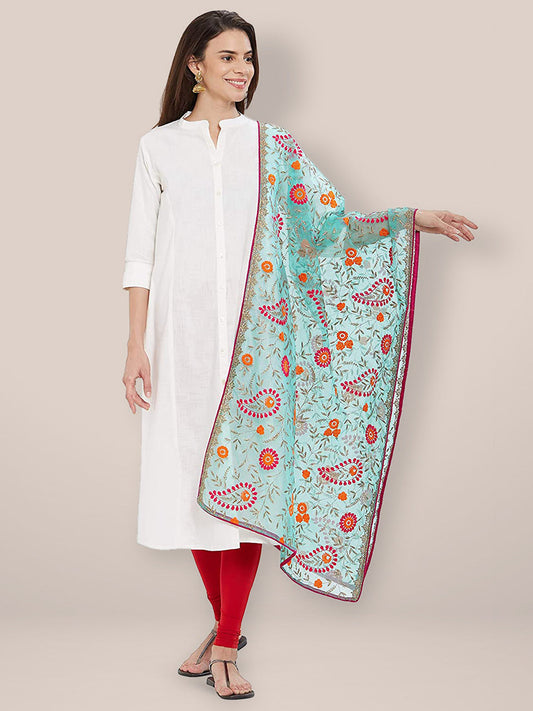 Multicoloured Paisley Embroidered Organza Dupatta freeshipping - Dupatta Bazaar