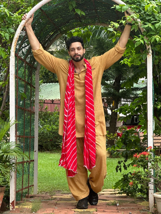 Men's Red Leharia Gotta Patti Dupatta for Kurta/Sherwani/Achkan