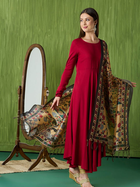 Ethnic Pichwai Printed Beige & Multi Assam Silk Dupatta