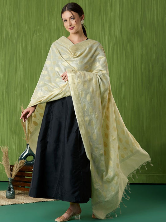 Banarasi Floral Woven Gold Chanderi Silk Dupatta