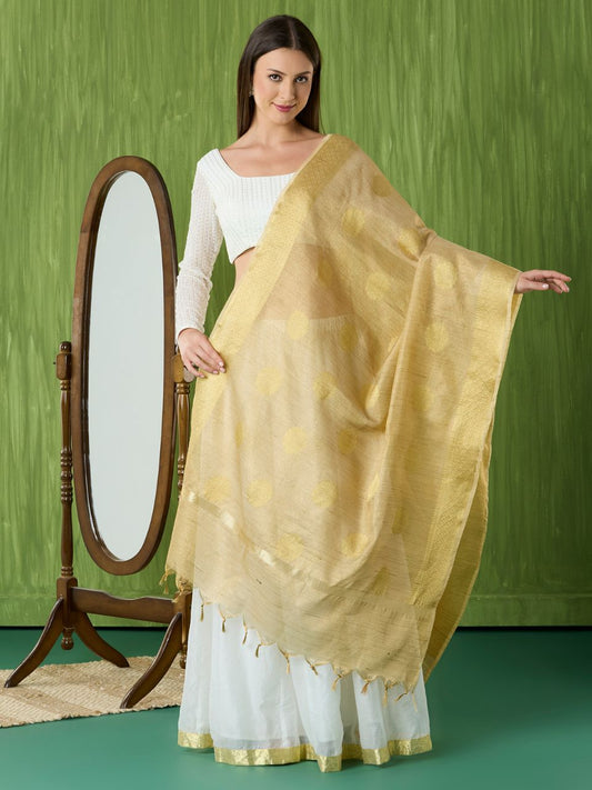 Banarasi Ethnic Motif Woven Gold Tissue Silk Dupatta