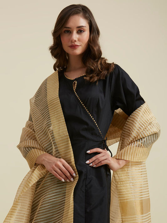 Gold Banarasi Striped Tissue Dupatta