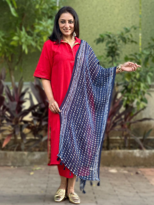 Indigo & White Crushed Chiffon Dupatta