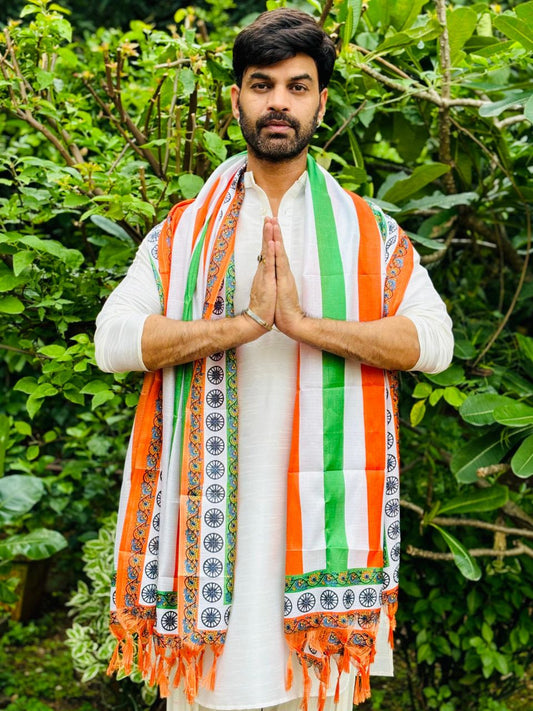Men's Republic Day/Independence Day Tiranga Tri Colour Printed Silk Dupatta