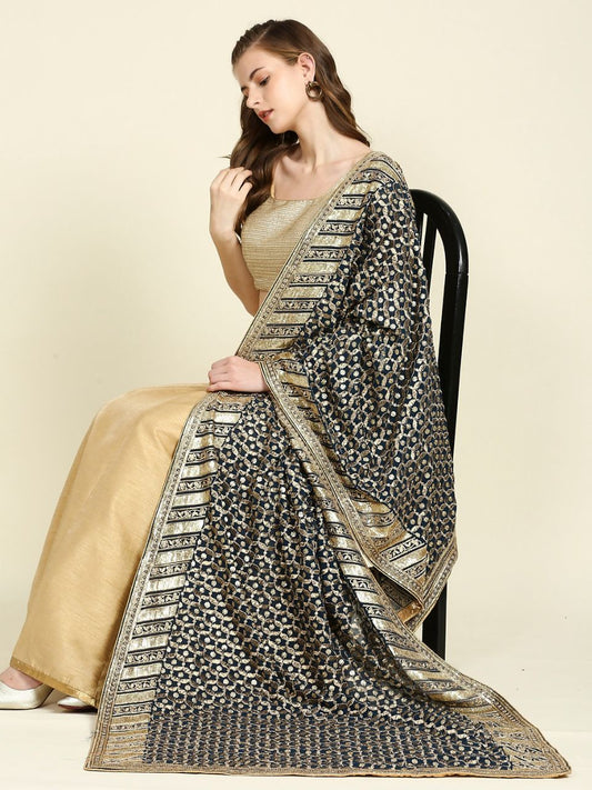 Peacock Blue Georgette Dupatta with Heavy Embroidery