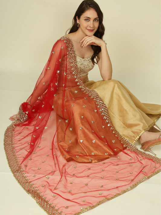 Embellished Net Dupatta with Cutwork Border