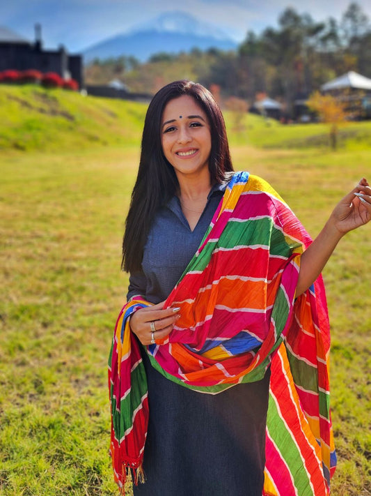 Multicoloured Striped Printed Art Silk Crushed Dupatta