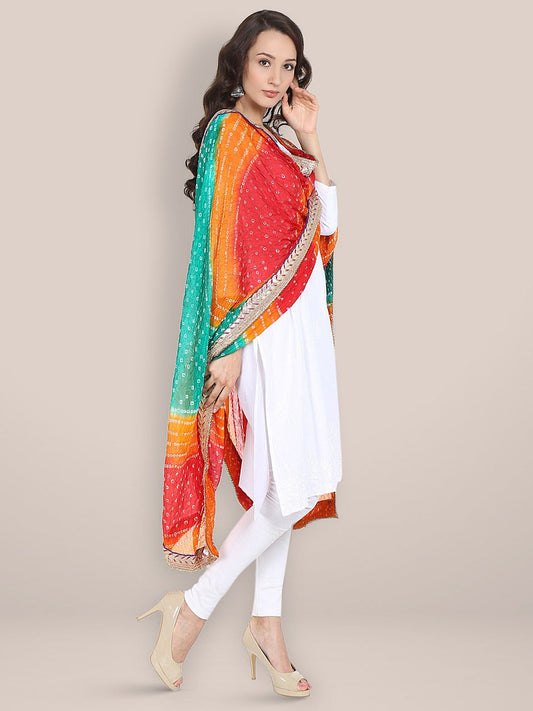 Multicolour Bandhini Silk Dupatta freeshipping - Dupatta Bazaar