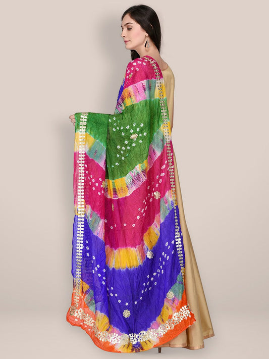 Multicoloured Bandhani Silk dupatta freeshipping - Dupatta Bazaar