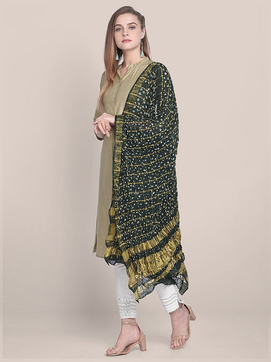 Green & Gold Bandhini Silk Dupatta freeshipping - Dupatta Bazaar