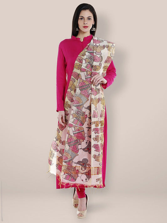 Pink Cotton Silk Printed Dupatta freeshipping - Dupatta Bazaar