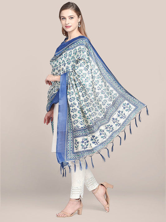 Printed Blue & Green Art Silk Dupatta freeshipping - Dupatta Bazaar