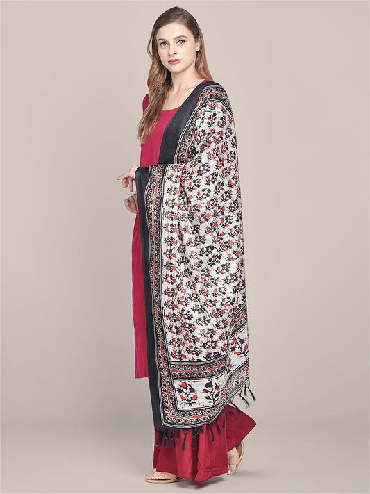 Printed Black & Red Art Silk Dupatta freeshipping - Dupatta Bazaar