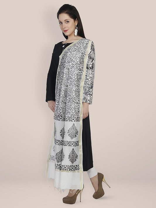Black and White Printed Silk Dupatta freeshipping - Dupatta Bazaar