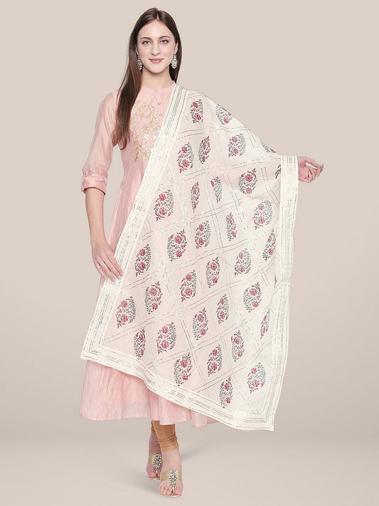 Block Printed Cotton Dupatta with Gold Gotta. freeshipping - Dupatta Bazaar
