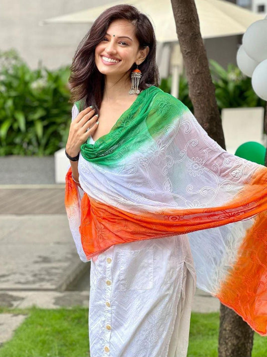 Tri Colour/Tiranga Chiffon Dupatta with Embroidery