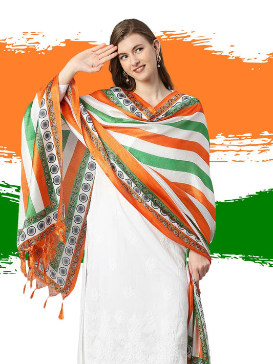 Tri Colour/Tiranga Printed Silk Dupatta