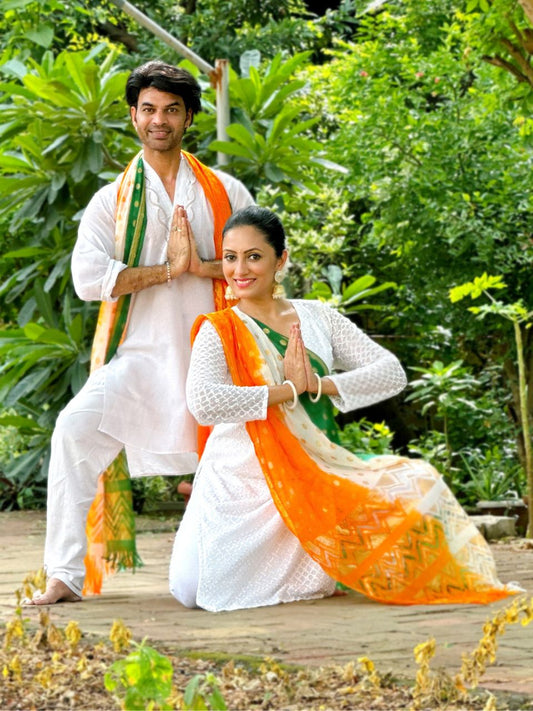 Tri Colour/Tiranga Raschel Net Combo Dupatta Set (2 Dupattas)