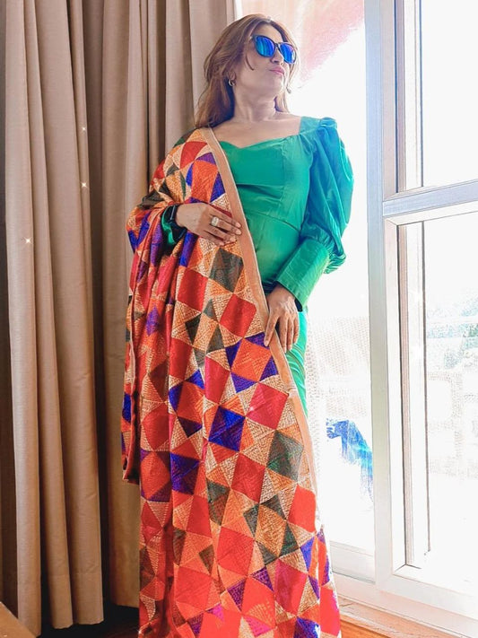 Multicolour Chiffon Phulkari Dupatta