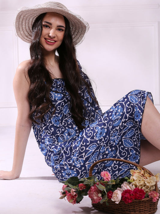 Indigo Printed Satin Sarong.