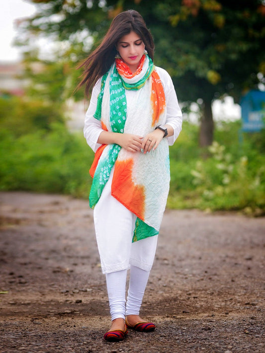Tri Colour Tiranga Bandhini Silk Dupatta Stole 2meters(Independence Day/Republic Day) freeshipping - Dupatta Bazaar