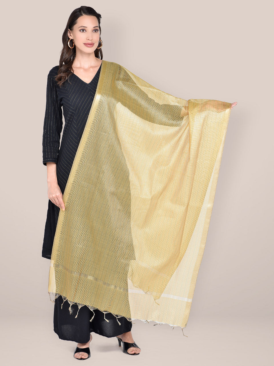 Blended Silk Dupatta in Mustard freeshipping - Dupatta Bazaar