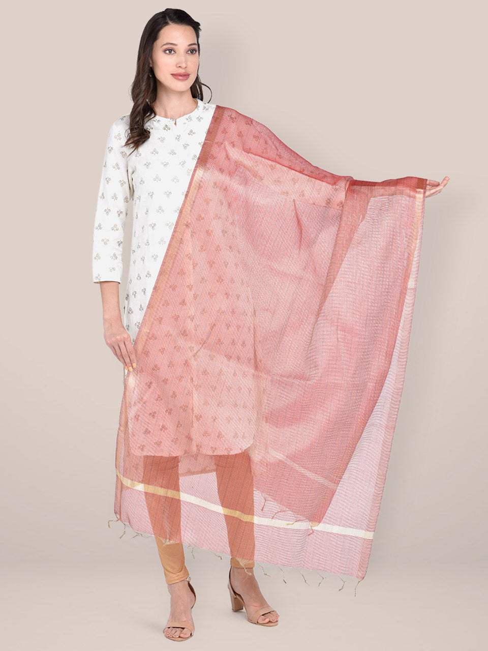 Blended Silk Dupatta in Soft Red freeshipping - Dupatta Bazaar