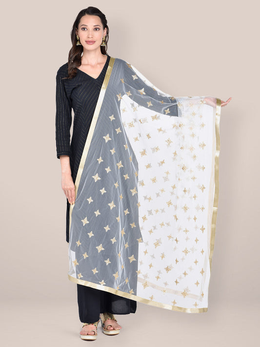 White Net Dupatta with Sequins Work. freeshipping - Dupatta Bazaar