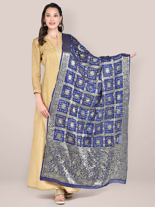 Navy Blue Banarasi Bandhej Gharchola Silk Dupatta freeshipping - Dupatta Bazaar