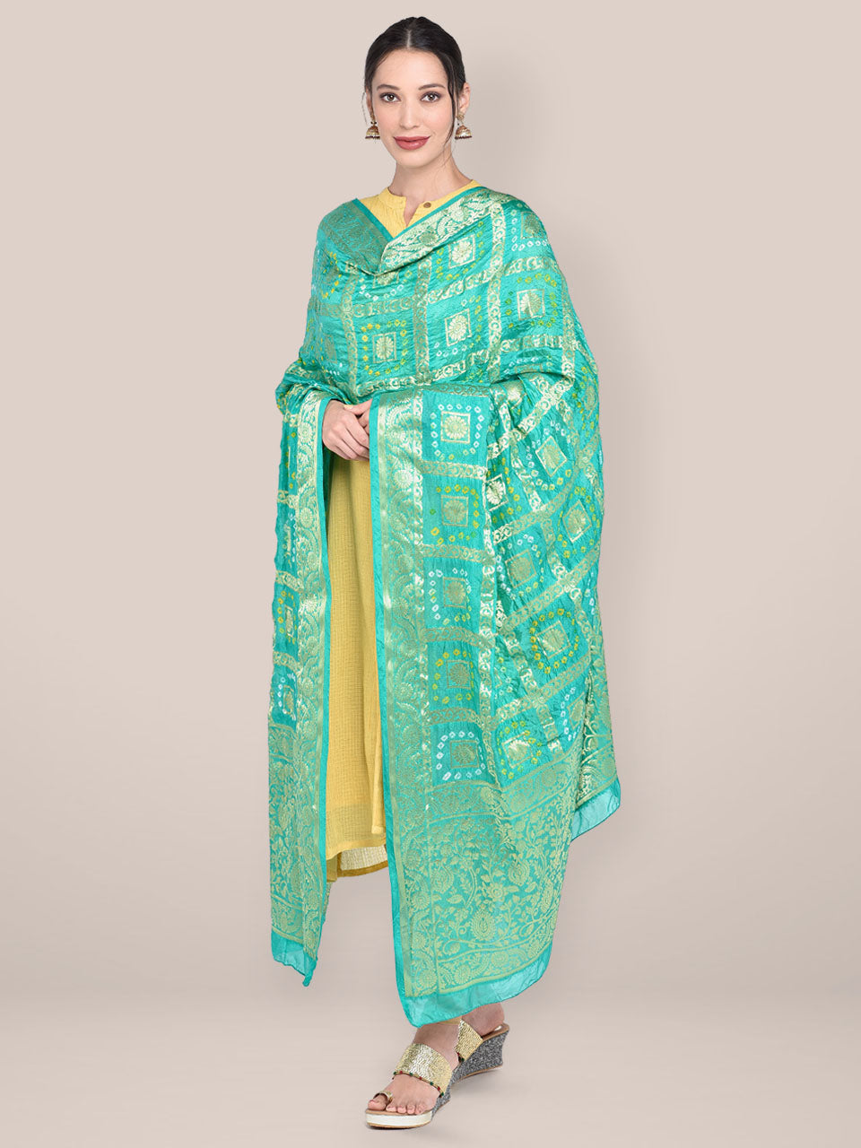 Sea Green Banarasi Bandhej Gharchola Silk Dupatta freeshipping - Dupatta Bazaar