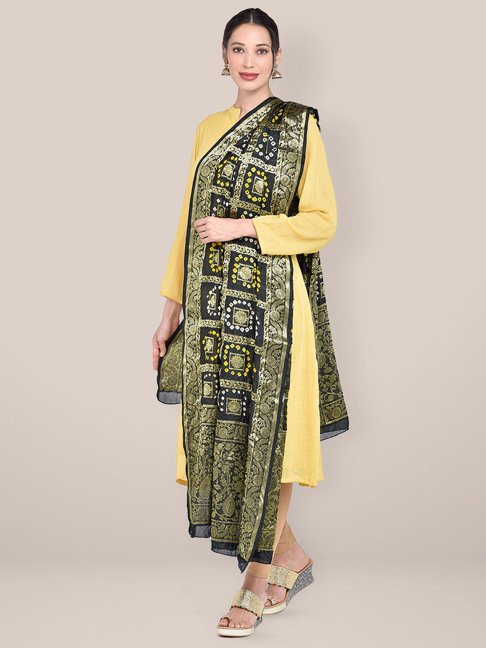 Black Banarasi Bandhej Gharchola Silk Dupatta freeshipping - Dupatta Bazaar