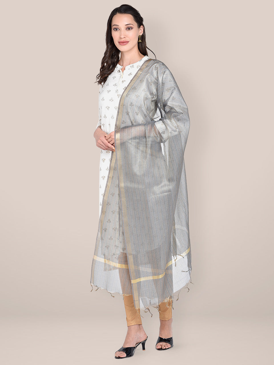 Blended Silk Dupatta in Silver Grey freeshipping - Dupatta Bazaar