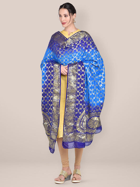 Shaded Blue Banarasi Bandhej Gharchola Silk Dupatta freeshipping - Dupatta Bazaar