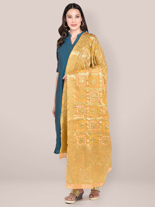 Beige Banarasi Bandhej Gharchola Silk Dupatta freeshipping - Dupatta Bazaar