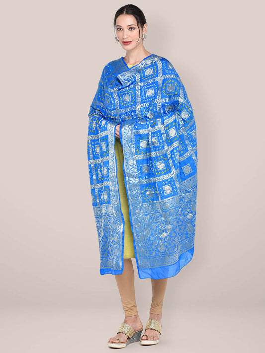 Turquoise Blue Banarasi Bandhej Gharchola Silk Dupatta freeshipping - Dupatta Bazaar