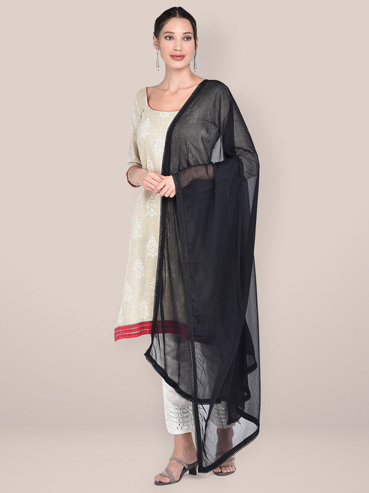 Black Pure Chiffon Dupatta with Lace freeshipping - Dupatta Bazaar