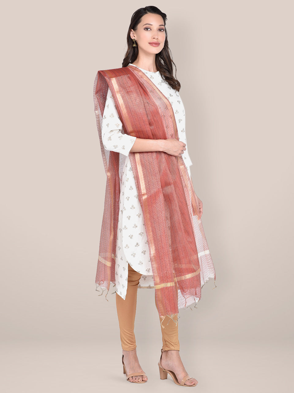 Blended Silk Dupatta in Soft Red freeshipping - Dupatta Bazaar