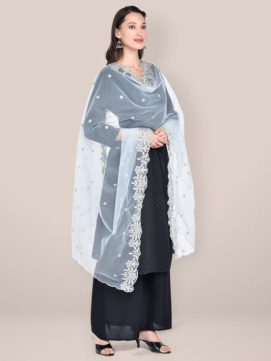 Silver Dupatta with Cutwork Embroidery freeshipping - Dupatta Bazaar