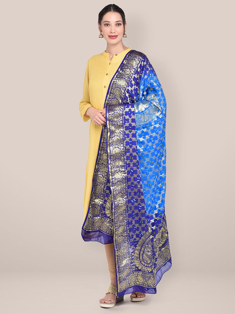 Shaded Blue Banarasi Bandhej Gharchola Silk Dupatta freeshipping - Dupatta Bazaar
