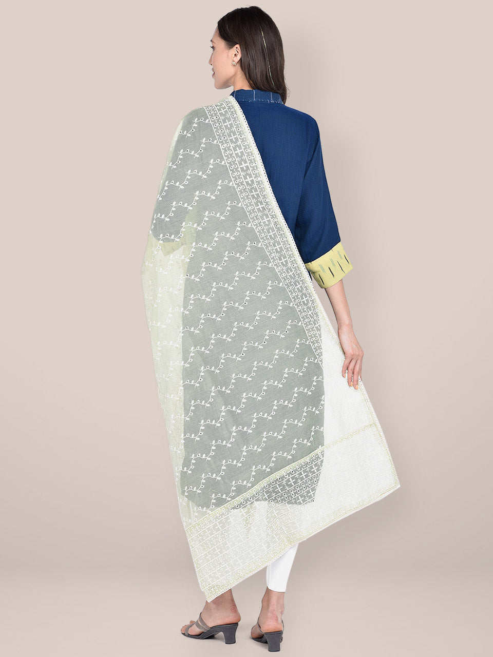 Women's Light Green Cotton Net Dupatta freeshipping - Dupatta Bazaar