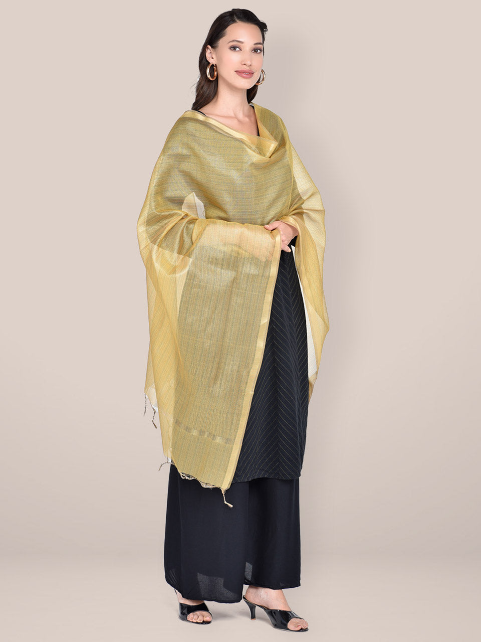 Blended Silk Dupatta in Mustard freeshipping - Dupatta Bazaar
