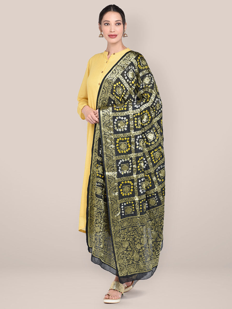 Black Banarasi Bandhej Gharchola Silk Dupatta freeshipping - Dupatta Bazaar