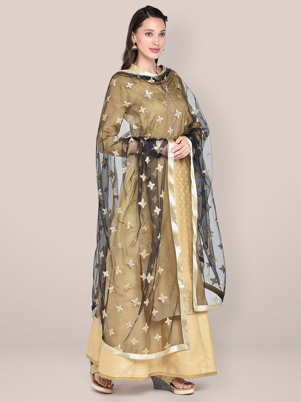 Black Net Dupatta with Sequins Work. freeshipping - Dupatta Bazaar