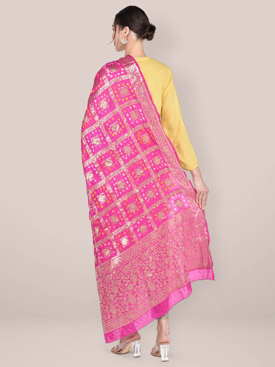 Pink Banarasi Bandhej Gharchola Silk Dupatta freeshipping - Dupatta Bazaar