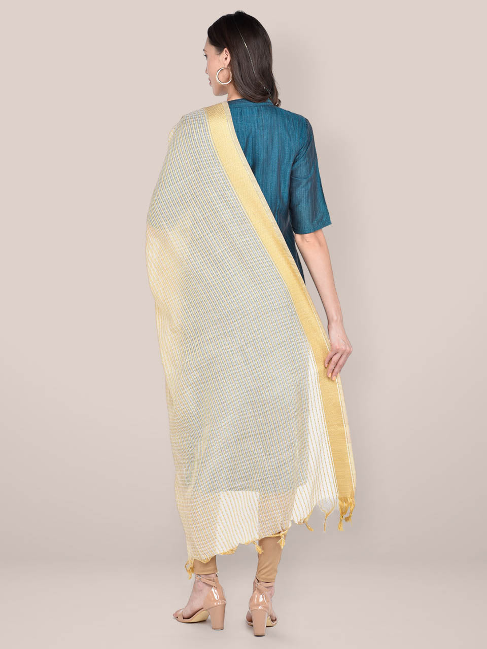 Woven Gold Checkered Cotton Chanderi Dupatta freeshipping - Dupatta Bazaar