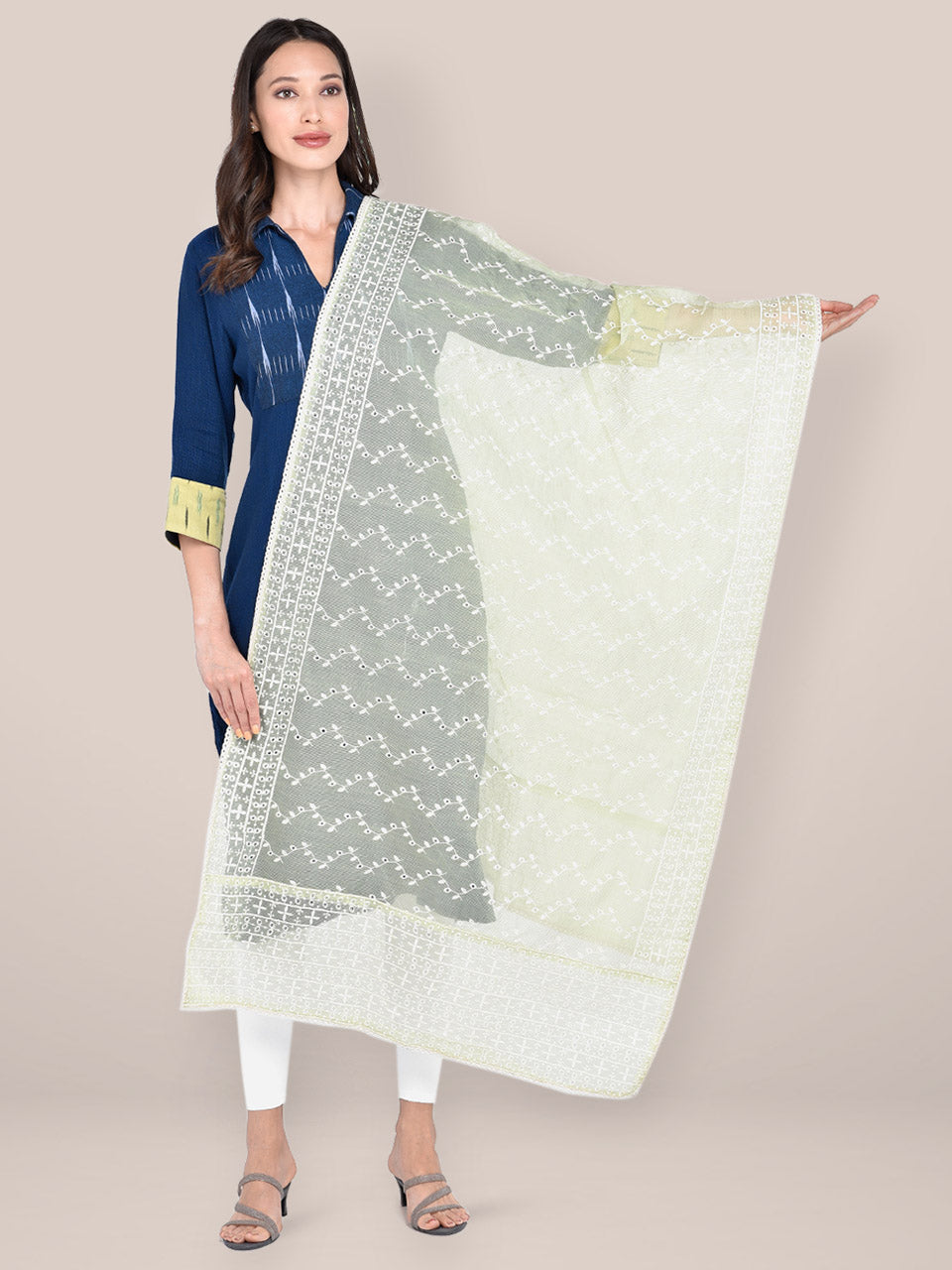 Women's Light Green Cotton Net Dupatta freeshipping - Dupatta Bazaar