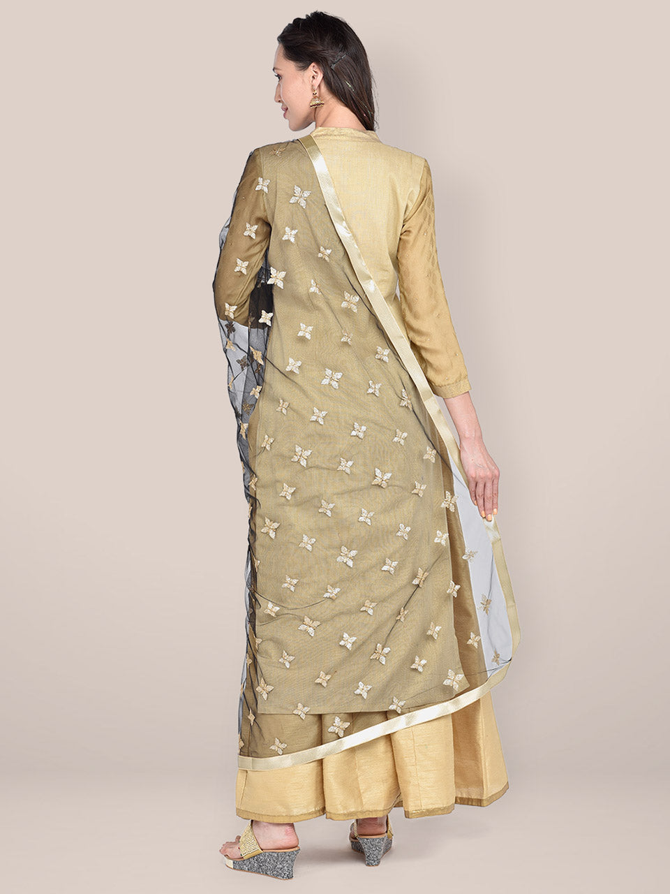 Black Net Dupatta with Sequins Work. freeshipping - Dupatta Bazaar