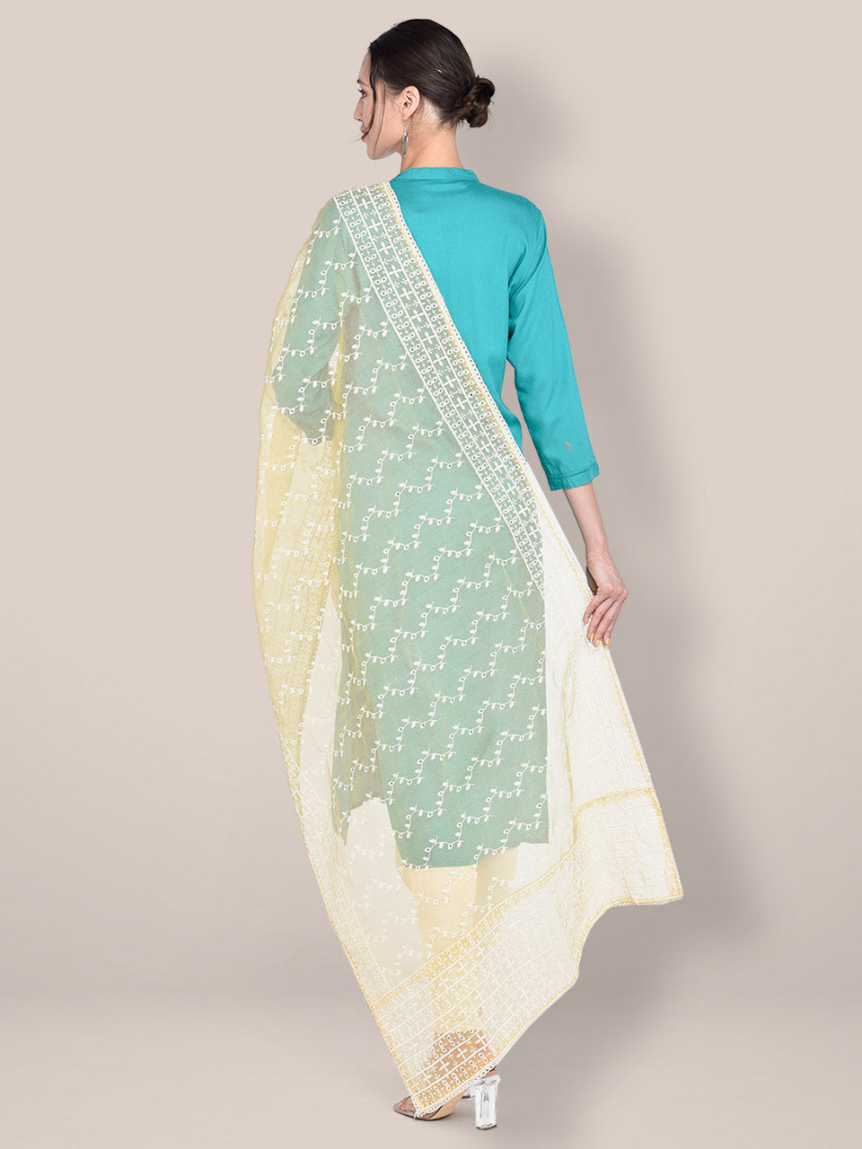 Women's Yellow Cotton Net Dupatta freeshipping - Dupatta Bazaar